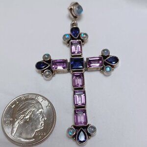 Nicky Butler cross pendant amethyst iolite moonstone sterling silver